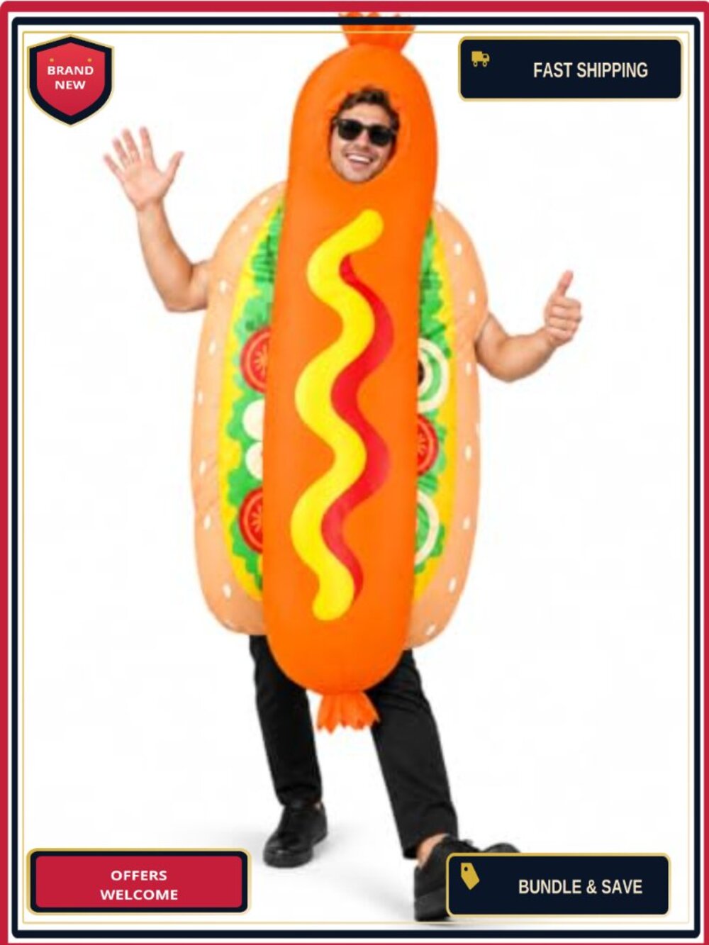 Adult Inflatable Hot Dog Costume Blow Up Suit Halloween Party